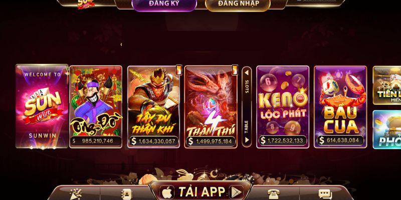 Đa dạng các tựa game trên nền tảng của Sunwin